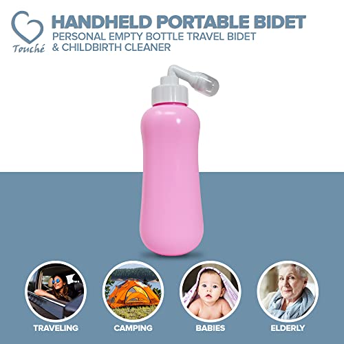 Touché Handheld Portable Bidet - Personal Empty Bottle Travel Bidet & Childbirth Cleaner - Great for Traveling, Camping, Women, Babies, Elderly - Peri Bottle Equipped with Retractable Spray Nozzle