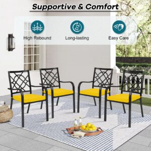 Basic Beyond Outdoor Chair Cushions for Patio Furniture, Waterproof Outdoor Cushions, Square Corner Patio Chair Cushions Set of 4 with Ties, 18.5"x16"x3", Yellow