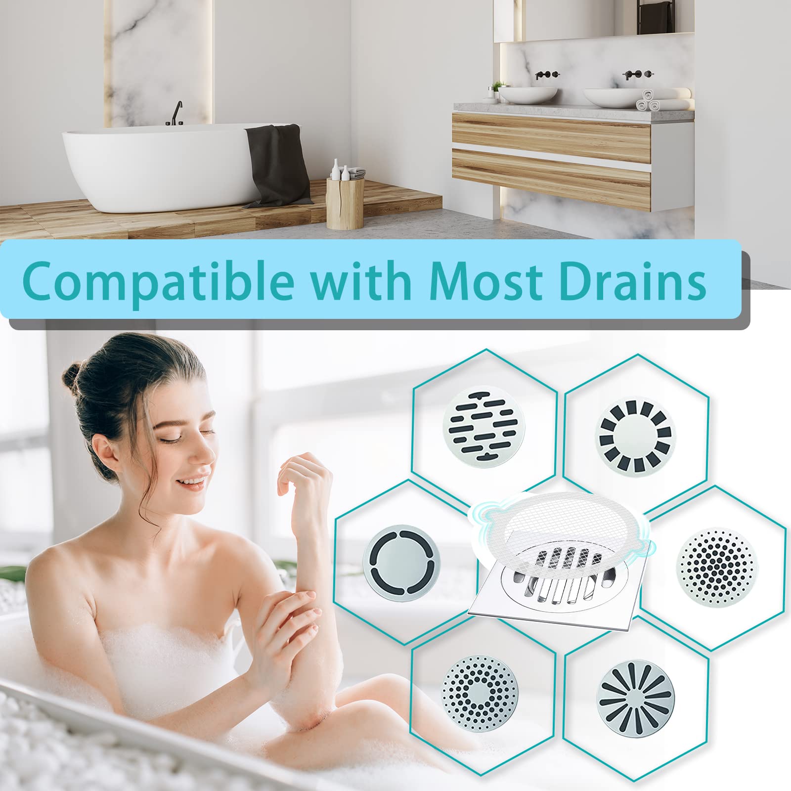 Disposable Shower Drain Hair Catcher Stickers, 30 PCS Mesh Stickers 4.3'' with Clean Tweezers, Shower Drain Stickers Not Rot Anti-Blockage