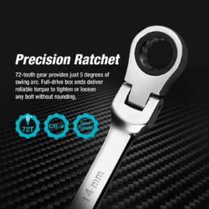 DURATECH 14 * 15mm Extra Long Flex-Head Ratcheting Wrench, Metric, CR-V Steel