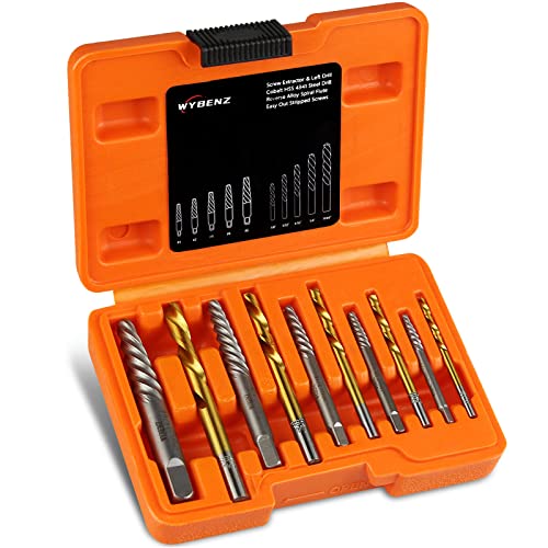 14Pcs Screw Extractor and Left Hand Drill Bits Set, Bolt Remover Reverse Cobalt HSS Steel Drill Bit for Remove Stripped Screws and Broken Bolts