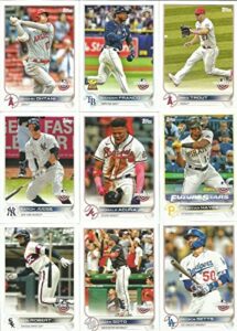2022 topps opening day baseball series complete mint 220 card set with rookies and stars including mike trout, wander franco, vladimir guerrero jr and fernando tatis jr plus
