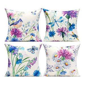 vakado 16x16 set of 4 outdoor pillow covers summer patio furniture cushion cases spring garden bird butterfly ladybug decorative for porch bench couch sofa