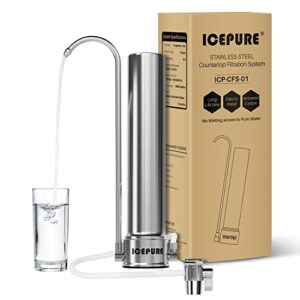 icepure icp-cfs-01 countertop faucet water filter system, 5-stage stainless steel | easy install | 8000 gallons capacity | reduces heavy metals, up to 99% of chlorine | includes 1 filter