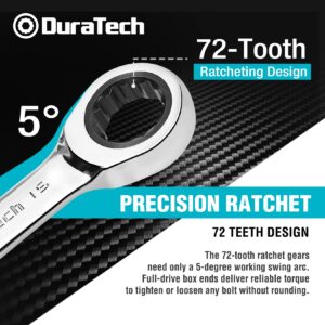 DURATECH 15mm Stubby Ratcheting Combination Wrench, Metric, CR-V Steel