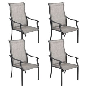 happatio patio dining chairs set of 4, outdoor textilene dining chairs with high back, patio furniture chairs with armrest, black frame (gray)