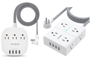 desktop power strip with multi outlet 4 usb ports, flat plug long braided extension cords for home office, etl listed