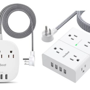 Desktop Power Strip with Multi Outlet 4 USB Ports, Flat Plug Long Braided Extension Cords for Home Office, ETL Listed