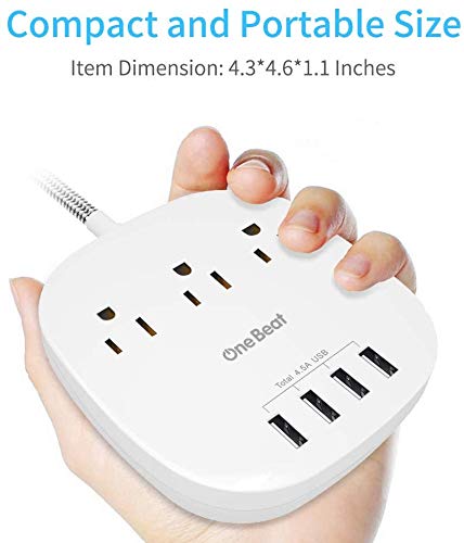 Desktop Power Strip with Multi Outlet 4 USB Ports, Flat Plug Long Braided Extension Cords for Home Office, ETL Listed