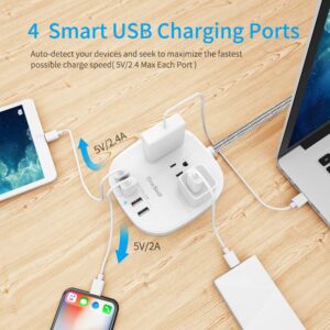 Desktop Power Strip with Multi Outlet 4 USB Ports, Flat Plug Long Braided Extension Cords for Home Office, ETL Listed