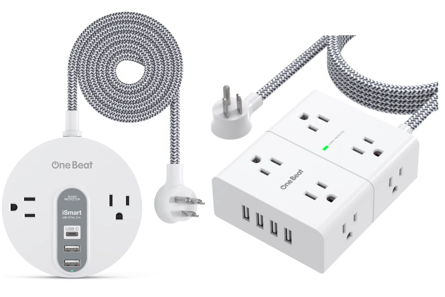 Power Strip Surge Protector with USB, Widely AC Outlet Extension Cord Flat Plug Desktop Charging Station