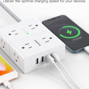 Power Strip Surge Protector with USB, Widely AC Outlet Extension Cord Flat Plug Desktop Charging Station