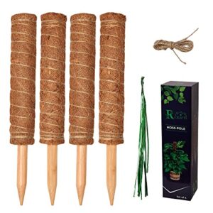 rcraft 63 inch tall moss pole for plants monstera 4 pack with hemp rope, bendable stakes for indoor plants support/totem pole, climbing plants sticks for growth- perfect for medium/large house plants