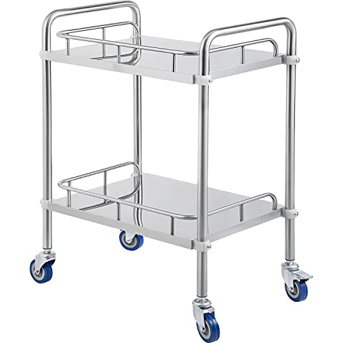 Lesolar Lab Rolling Cart 2 Layer Medical Utility Cart with 360° Rotate Wheels Mobile Clinic Cart Laboratory Equipment Rolling Cart 24''Lx16''Wx34''H (2 Layer)