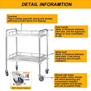 Lesolar Lab Rolling Cart 2 Layer Medical Utility Cart with 360° Rotate Wheels Mobile Clinic Cart Laboratory Equipment Rolling Cart 24''Lx16''Wx34''H (2 Layer)