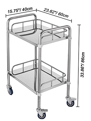 Lesolar Lab Rolling Cart 2 Layer Medical Utility Cart with 360° Rotate Wheels Mobile Clinic Cart Laboratory Equipment Rolling Cart 24''Lx16''Wx34''H (2 Layer)