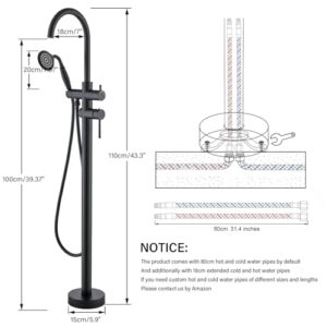 Freestanding Bathtub Faucet Floor Mount Tub Filler Matte Black Standing High Flow Shower Faucets with Handheld Shower Mixer Taps Swivel Spout