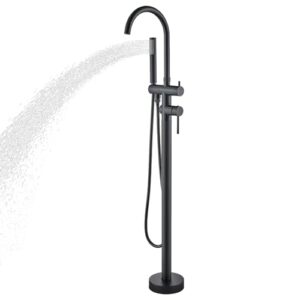 freestanding bathtub faucet matte black floor mounted tub filler with hand shower 360 degree swivel standing spout brass high flow mixer taps