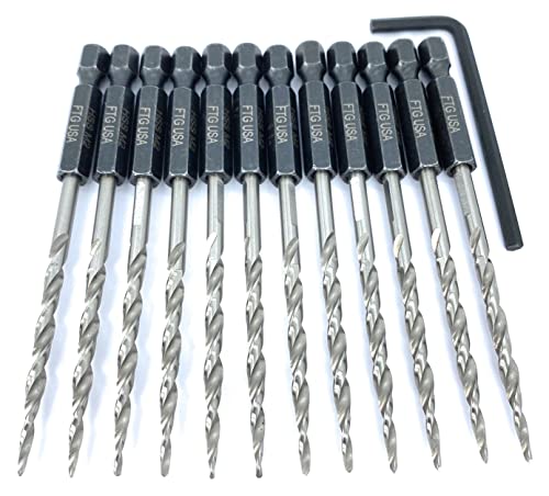 FTG USA Countersink Drill Bit Set 3 Pc #6 (9/64") Wood Countersink Drill Bit Pack Same Size Set with 12 Replacement Bits #6 (9/64") Tapered Countersink Bit, with 1 Hex Wrench,