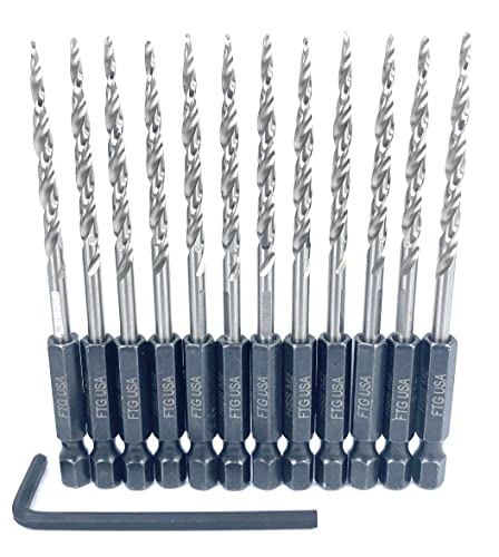 FTG USA Countersink Drill Bit Set 3 Pc #6 (9/64") Wood Countersink Drill Bit Pack Same Size Set with 12 Replacement Bits #6 (9/64") Tapered Countersink Bit, with 1 Hex Wrench,