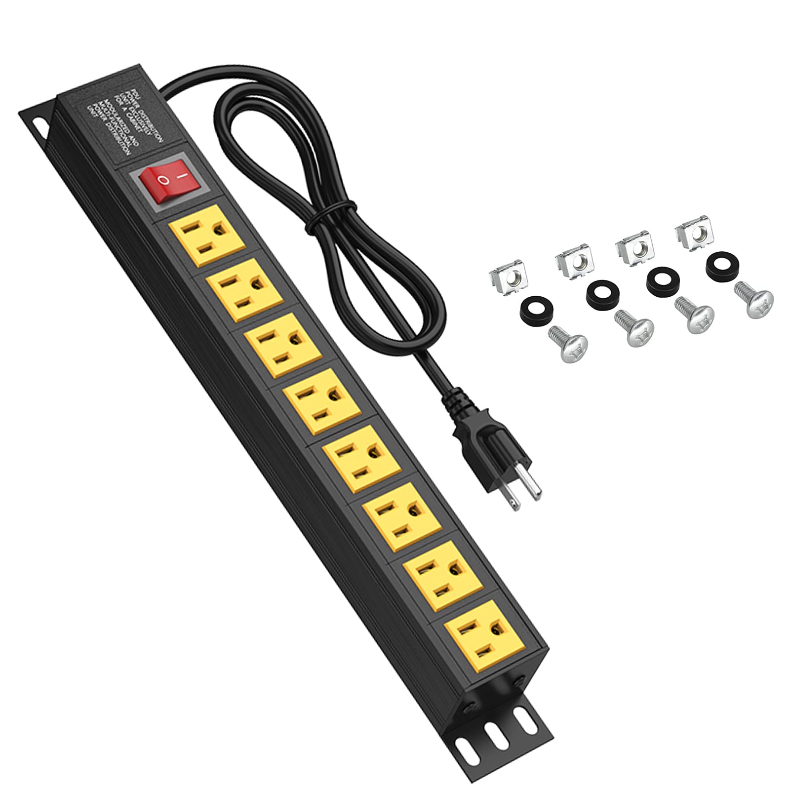 Rack Mount Power Strips, 1U Rack Mount PDU Power Strip Surge Protector for 19" Standard Rack, 8 Outlets Wide-Spaced, 15A/125V, 160 Joules, 6FT Cord Yellow