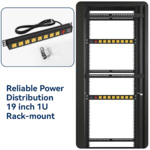 Rack Mount Power Strips, 1U Rack Mount PDU Power Strip Surge Protector for 19" Standard Rack, 8 Outlets Wide-Spaced, 15A/125V, 160 Joules, 6FT Cord Yellow