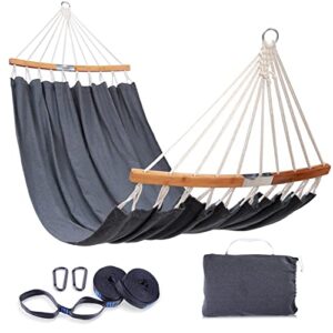ohuhu hammock with straps kit, 2-person folding spreader-bar double hammock with portable storage bag, bamboo curved bar hammocks for indoor outdoor garden patio backyard camping backpacking