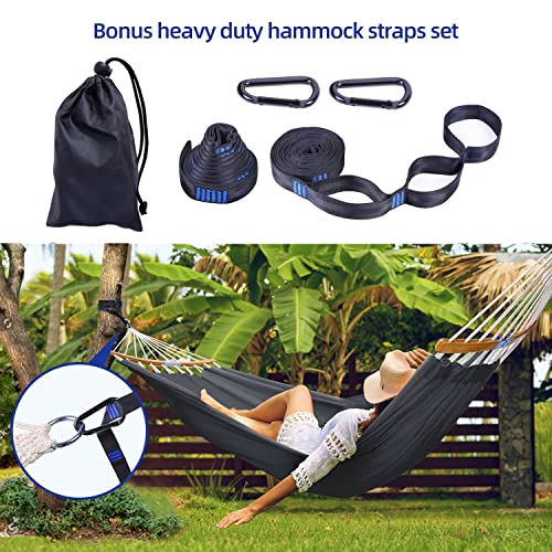 Ohuhu Hammock with Straps Kit, 2-Person Folding Spreader-Bar Double Hammock with Portable Storage Bag, Bamboo Curved Bar Hammocks for Indoor Outdoor Garden Patio Backyard Camping Backpacking