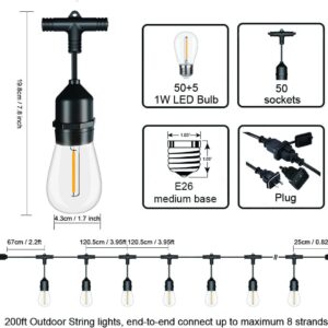 LONIUTO Outdoor String Lights, 200 FT LED String Outdoor Lights Waterproof & Shatterproof, Patio Hanging Lights with 50 Bulbs, Camping Decorative Lights for Outdoor Backyard Garden Decor