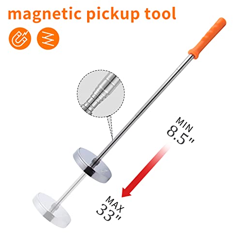 Rechabite Magnetic Sweeper Telescoping Pick-up Tool, Thickened Pole, 35LB Magnet Stick Screws Parts Finder, Pickup Nails, Screws, and Metal Picker, Orange Handle