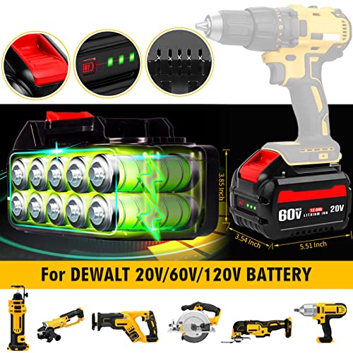 JIALIPOK DCB606 12.0Ah Replacement for Dewat Flex Volt 20V/60V MAX Battery, Compatible with Dewat 20V/60V MAX DCB606-2 DCB609 DCB612 DCB200 Cordless Power Tools Lithium-Ion Batteries and Chargers