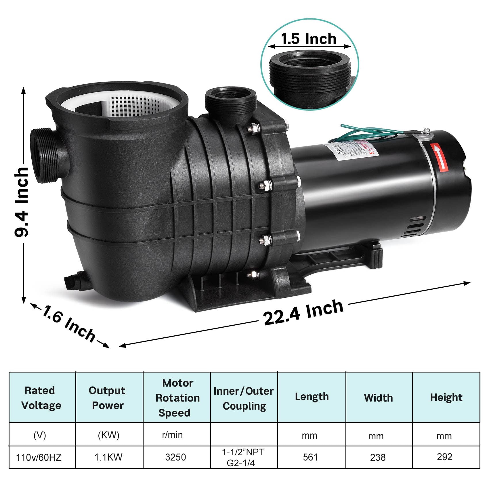 Seeutek 2.5 HP Pool Pump for Above Ground Pool,8880 GPH 1850W Powerful Above Ground Pool Pumps with Strainer Basket.