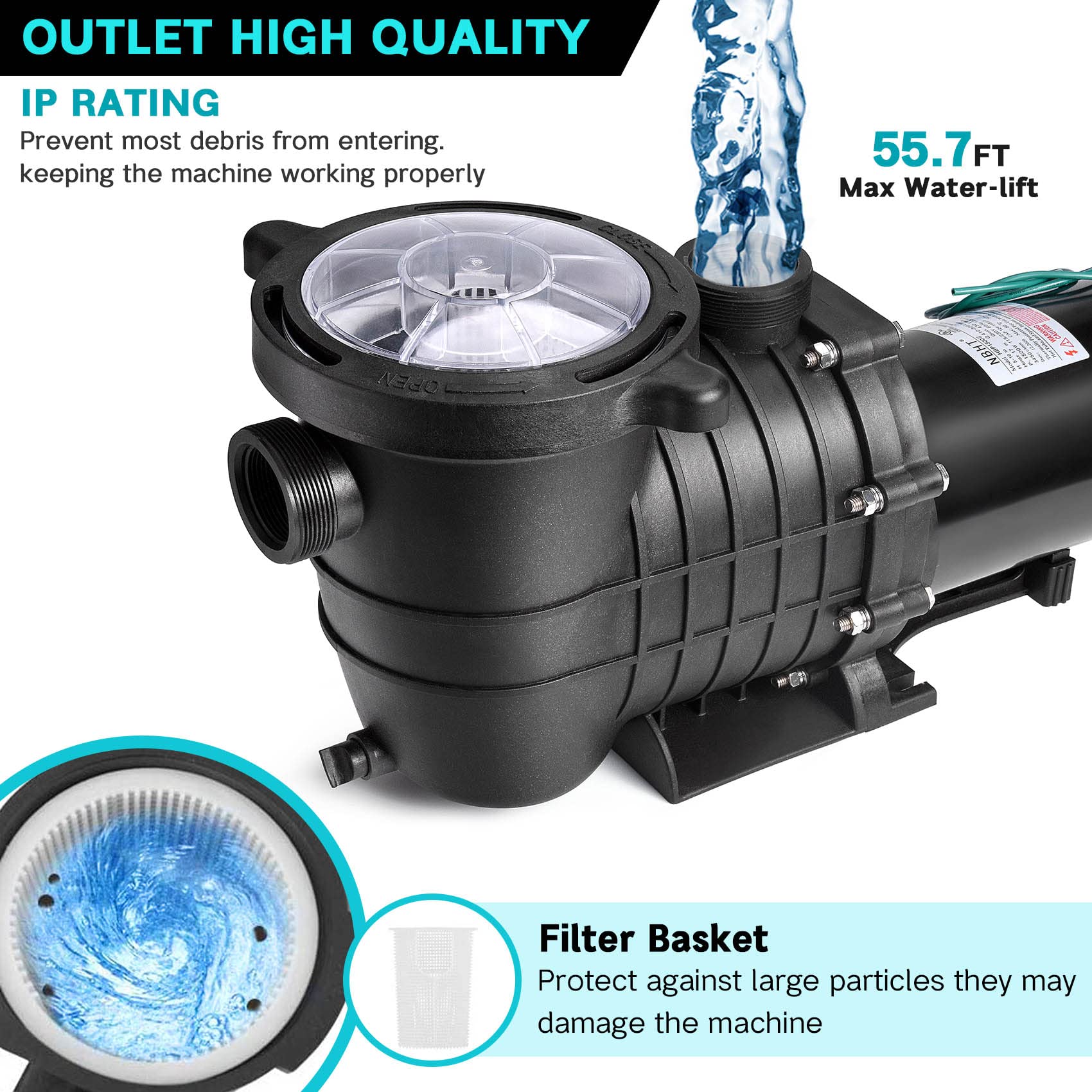 Seeutek 2.5 HP Pool Pump for Above Ground Pool,8880 GPH 1850W Powerful Above Ground Pool Pumps with Strainer Basket.