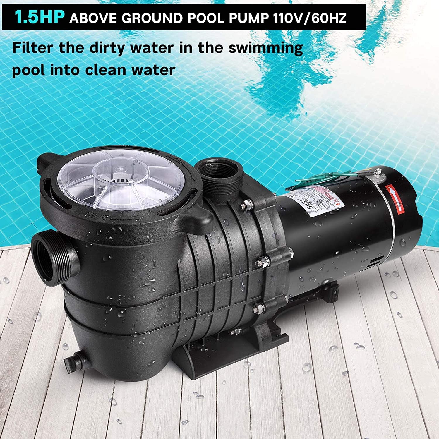 Seeutek 2.5 HP Pool Pump for Above Ground Pool,8880 GPH 1850W Powerful Above Ground Pool Pumps with Strainer Basket.