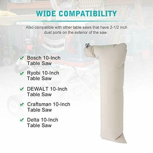 Table Saw Dust Collector Bag (10" Tablesaws with 2.5" Dust Port) Fits Bosch/Dewalt/Makita/Ryobi/Craftsman/Porter Cable/RIGID/Metabo/Kobalt/Skilsaw/Delta/