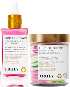 truly beauty for your buns - butt acne clearing treatment - butt scrub for women exfoliation polish and exfoliating body scrub - comes with buns of glowry body polish and skin tightening cream serum