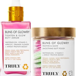 Truly Beauty For Your Buns - Butt Acne Clearing Treatment - Butt Scrub for Women Exfoliation Polish and Exfoliating Body Scrub - Comes with Buns of Glowry Body Polish and Skin Tightening Cream Serum