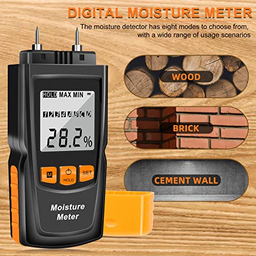 Wood Moisture Meter NICE-POWER Moisture Meter Firewood Pin-Type Humidity Meter Water Leak Mold Detector for Logs Lumber Drywall Building Materials Plaster（Large Screen 8 Modes）