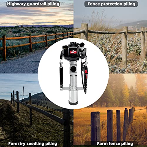 HIGOSPRO Gas Powered 4-Stroke T Post Driver Hammer Drills, 37.7CC Gasoline Engine Pile Driver, Air Cooling Single Cylinder Gasoline Petrol Garden Fencing Tool Machine with 2 Post Driving Head