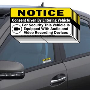 totomo (set of 8) notice audio and video recording consent stickers - 3" x 1.5" self adhesive signs (4pc front adhesive & 4pc back adhesive stickers) dashcam warning decal