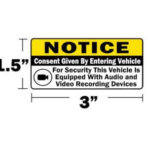 TOTOMO (Set of 8) Notice Audio and Video Recording Consent Stickers - 3" x 1.5" Self Adhesive Signs (4pc Front Adhesive & 4pc Back Adhesive Stickers) Dashcam Warning Decal