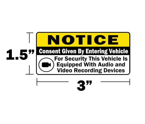 TOTOMO (Set of 8) Notice Audio and Video Recording Consent Stickers - 3" x 1.5" Self Adhesive Signs (4pc Front Adhesive & 4pc Back Adhesive Stickers) Dashcam Warning Decal