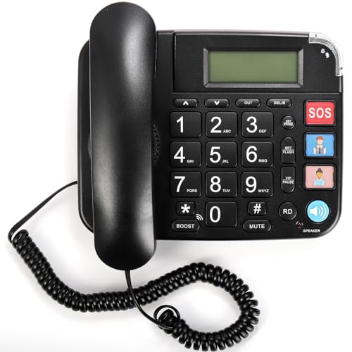 Frcctre Big Button Phone for Senior, SOS Hands-Free Dial Photo Memory Corded Phone, Amplified Large Button Corded Telephone with Speaker for Seniors Elderly Hearing Impaired