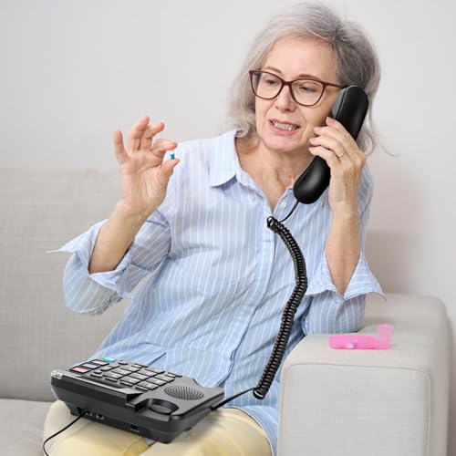 Frcctre Big Button Phone for Senior, SOS Hands-Free Dial Photo Memory Corded Phone, Amplified Large Button Corded Telephone with Speaker for Seniors Elderly Hearing Impaired