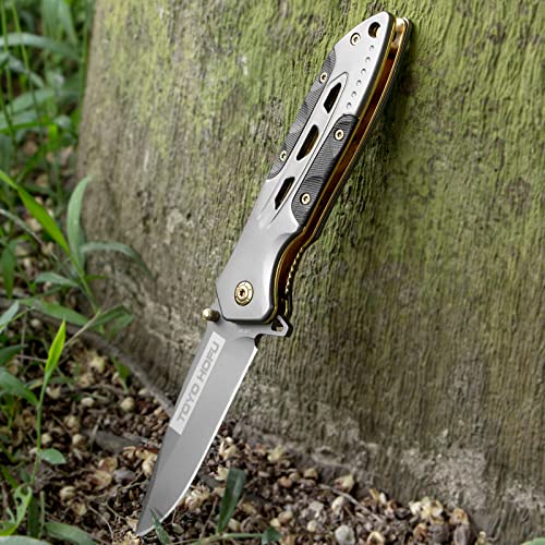 TOYO HOFU Pocket Knife with Clip,Folding Utility knife,Sharp Survival Knife for Self Defense,Spring Assisted Tactical Knife, Gift for Father, Men,Women(Silver)