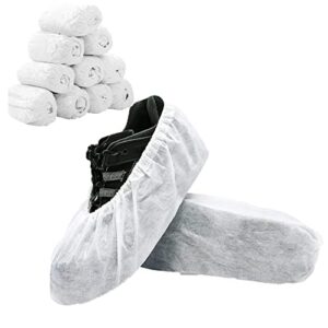 life-c 100 pack (50 pair) disposable shoe cover, white resistant boot covers non slip shoe booties for indoors