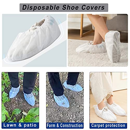 Life-C 100 Pack (50 Pair) Disposable Shoe Cover, White Resistant Boot Covers Non Slip Shoe Booties for Indoors