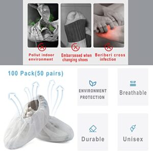 Life-C 100 Pack (50 Pair) Disposable Shoe Cover, White Resistant Boot Covers Non Slip Shoe Booties for Indoors