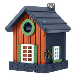 kingsyard design bird house with predator guard, colorful birdhouse for bluebird wren chickadee, nesting box for wild bird watching, orange