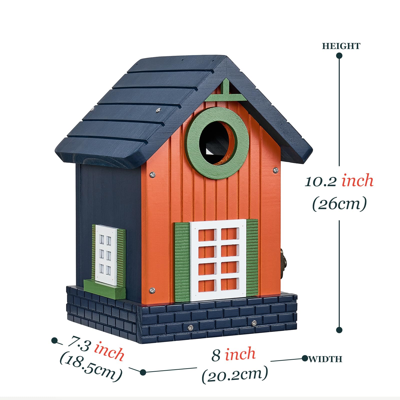 Kingsyard Design Bird House with Predator Guard, Colorful Birdhouse for Bluebird Wren Chickadee, Nesting Box for Wild Bird Watching, Orange